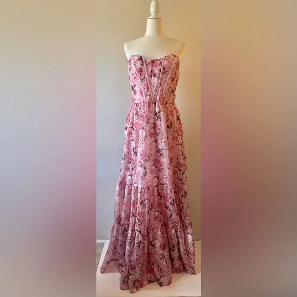 Lulu's Special Moment Strapless Bustier Pink Floral Maxi Dress Size XL NWT - Picture 6 of 16